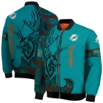 personalized miami dolphins tribal deer art aqua bomber jacket best selling