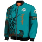 personalized miami dolphins tribal deer art aqua bomber jacket best selling