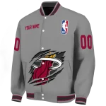 personalized miami heat claw accent grey varsity jacket best selling