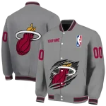 personalized miami heat claw accent grey varsity jacket best selling