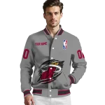 personalized miami heat claw accent grey varsity jacket best selling
