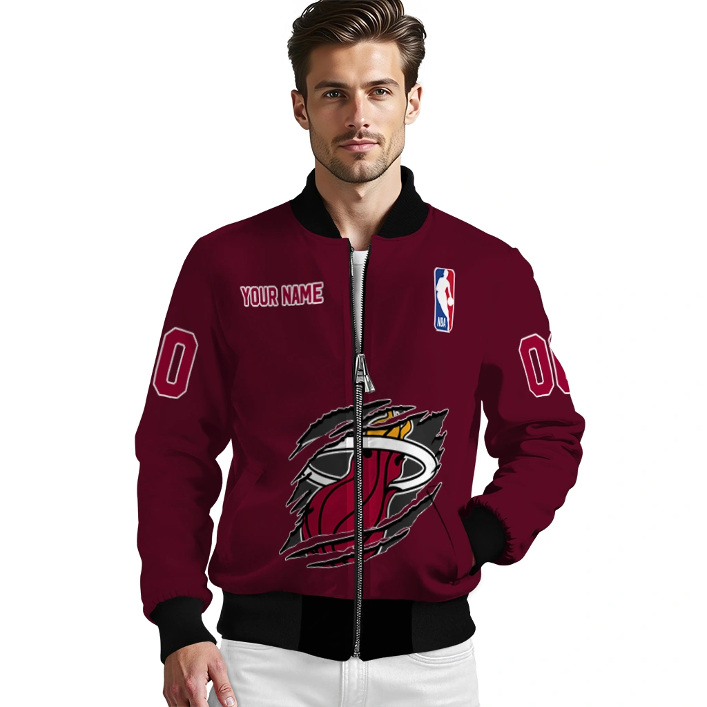 personalized miami heat claw slash red bomber jacket high quality personalized miami heat claw slash red bomber jacket high quality