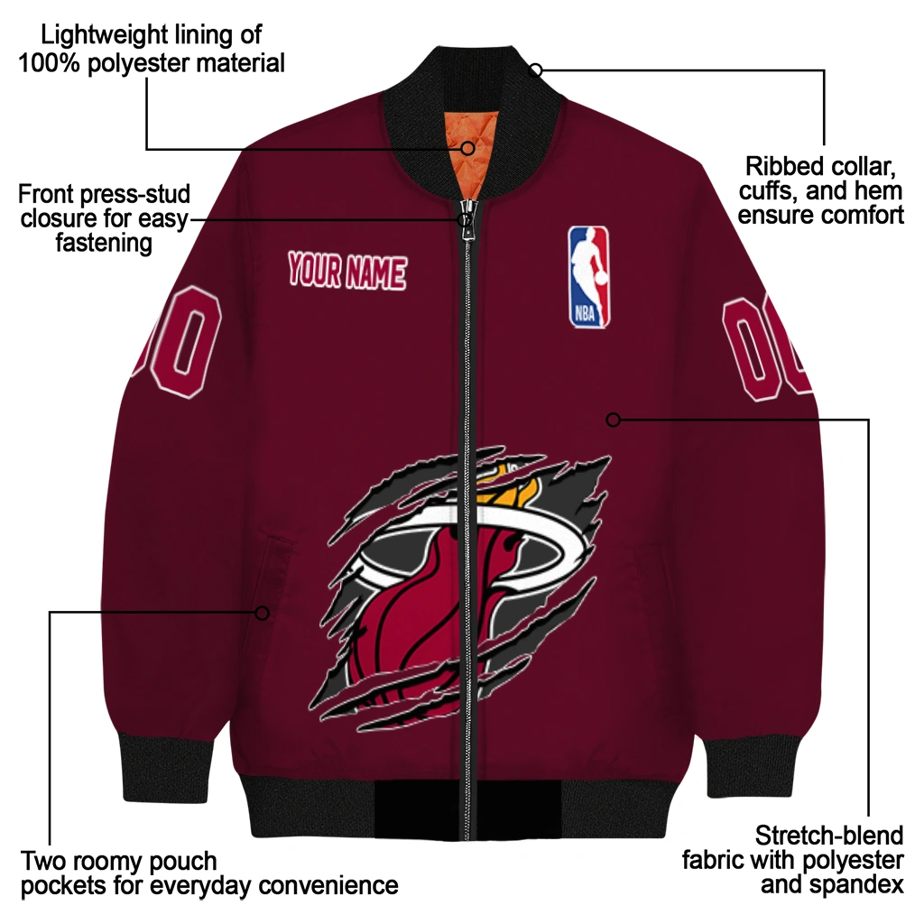 personalized miami heat claw slash red bomber jacket new arrival personalized miami heat claw slash red bomber jacket new arrival