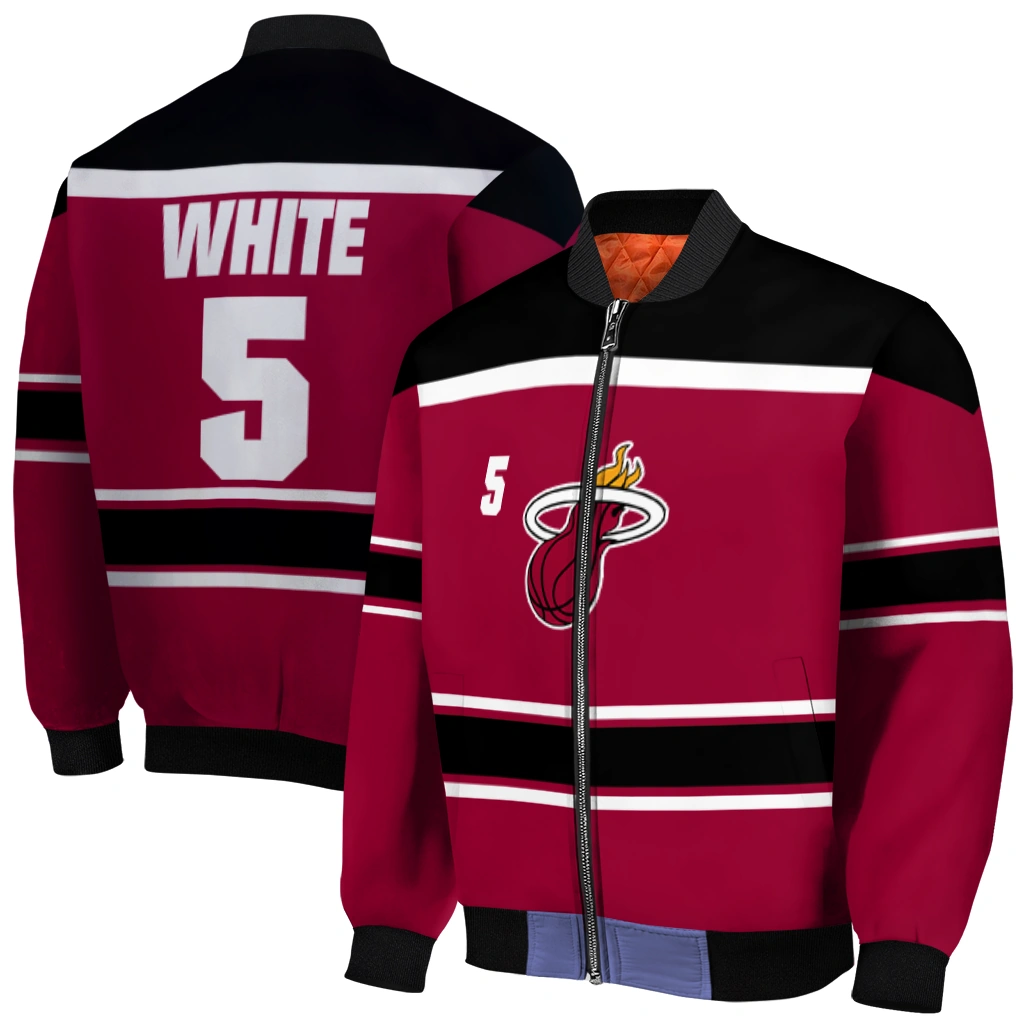 personalized miami heat stripe statement red black bomber jacket best selling personalized miami heat stripe statement red black bomber jacket best selling
