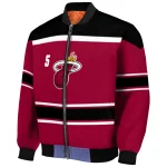 personalized miami heat stripe statement red black bomber jacket best selling