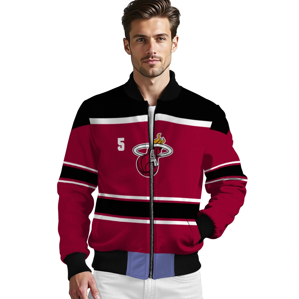 personalized miami heat stripe statement red black bomber jacket high quality personalized miami heat stripe statement red black bomber jacket high quality