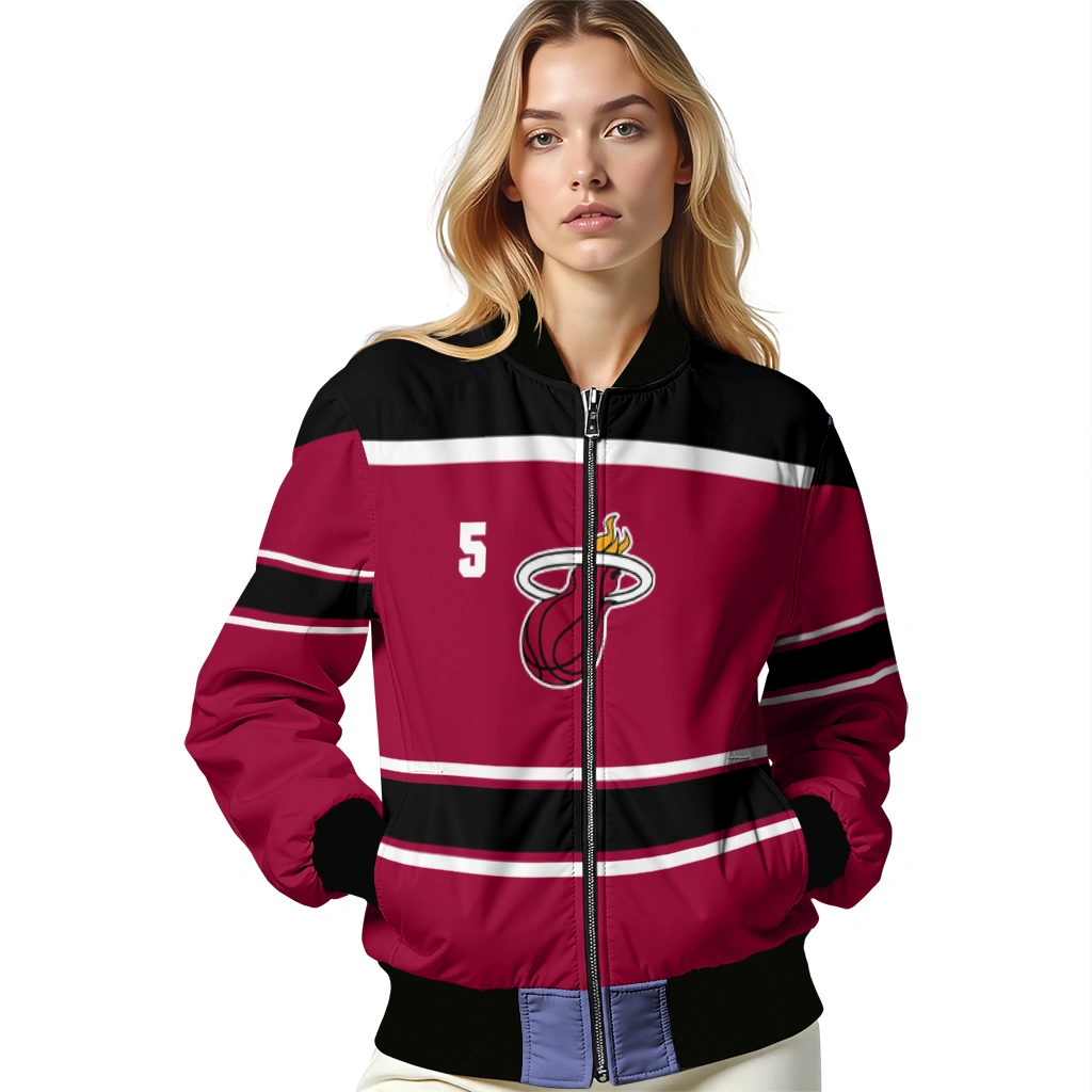 personalized miami heat stripe statement red black bomber jacket latest model personalized miami heat stripe statement red black bomber jacket latest model
