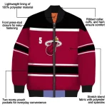 personalized miami heat stripe statement red black bomber jacket best selling