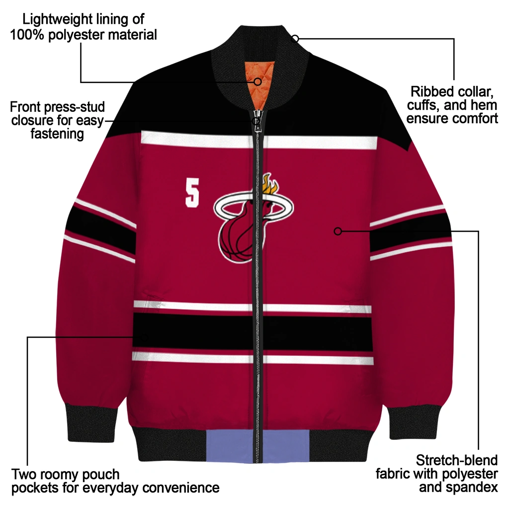personalized miami heat stripe statement red black bomber jacket new arrival personalized miami heat stripe statement red black bomber jacket new arrival