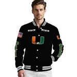 personalized miami hurricanes american flag skull black varsity jacket best selling
