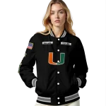 personalized miami hurricanes american flag skull black varsity jacket best selling