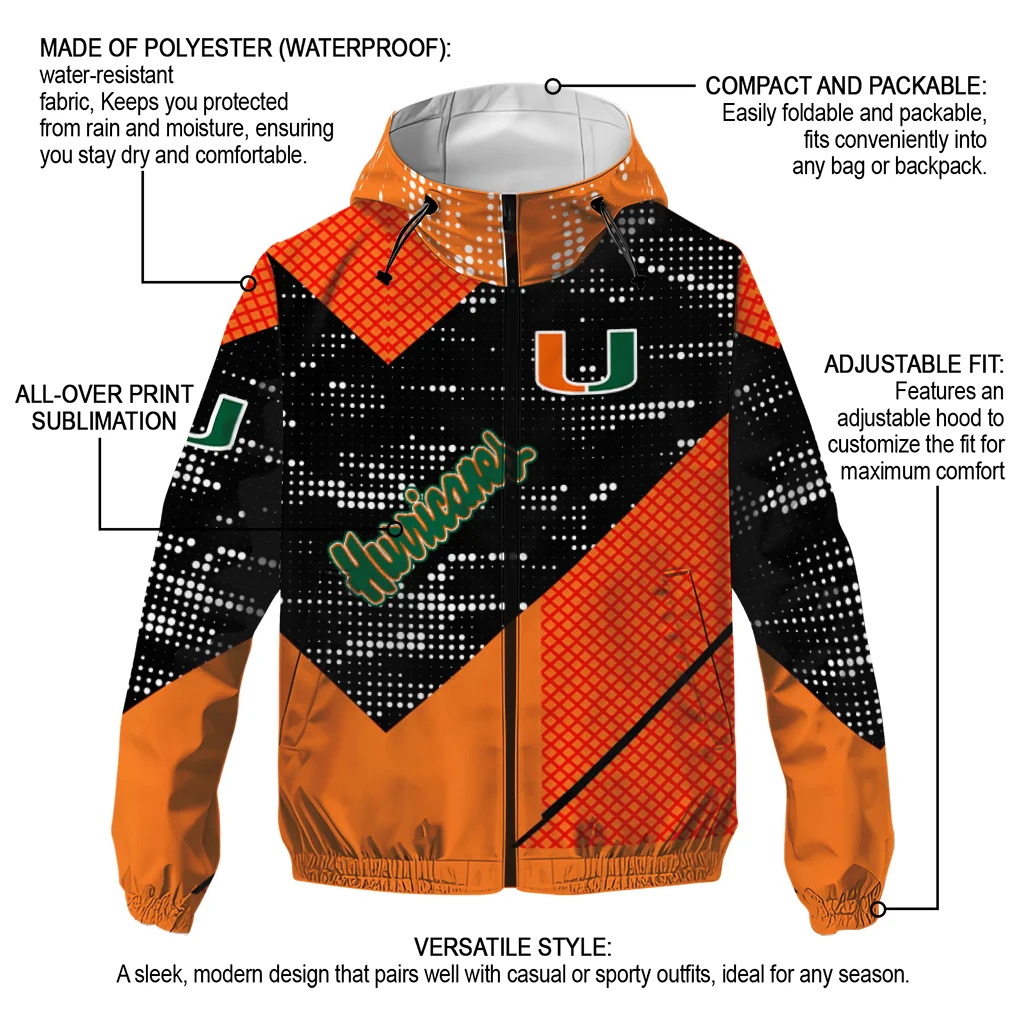 personalized miami hurricanes arrow matrix orange black windbreaker jacket new arrival personalized miami hurricanes arrow matrix orange black windbreaker jacket new arrival
