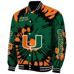 personalized miami hurricanes burst splatter orange varsity jacket best selling