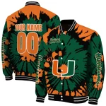personalized miami hurricanes burst splatter orange varsity jacket best selling