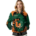 personalized miami hurricanes burst splatter orange varsity jacket best selling