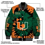 personalized miami hurricanes burst splatter orange varsity jacket best selling