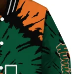 personalized miami hurricanes burst splatter orange varsity jacket best selling
