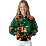 personalized miami hurricanes burst splatter orange varsity jacket best selling