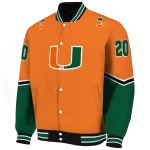 personalized miami hurricanes chevron style orange varsity jacket best selling