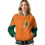 personalized miami hurricanes chevron style orange varsity jacket best selling
