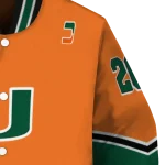 personalized miami hurricanes chevron style orange varsity jacket best selling