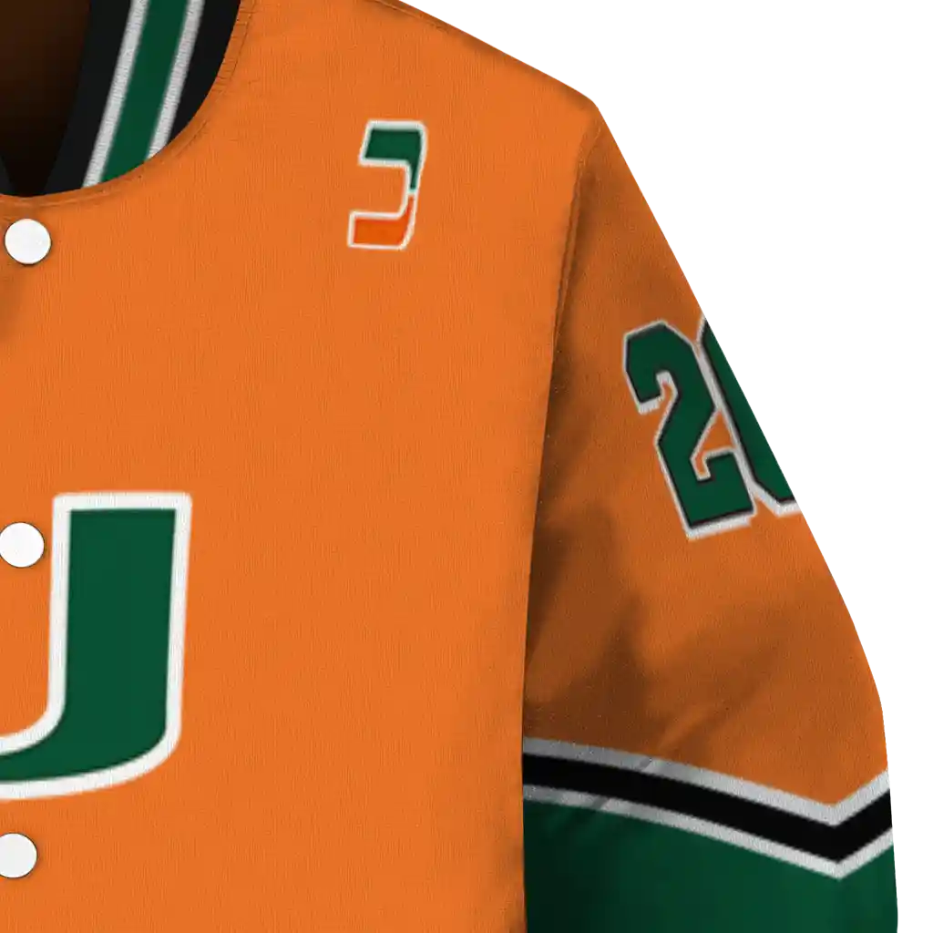 personalized miami hurricanes chevron style orange varsity jacket premium grade personalized miami hurricanes chevron style orange varsity jacket premium grade