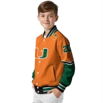 personalized miami hurricanes chevron style orange varsity jacket best selling