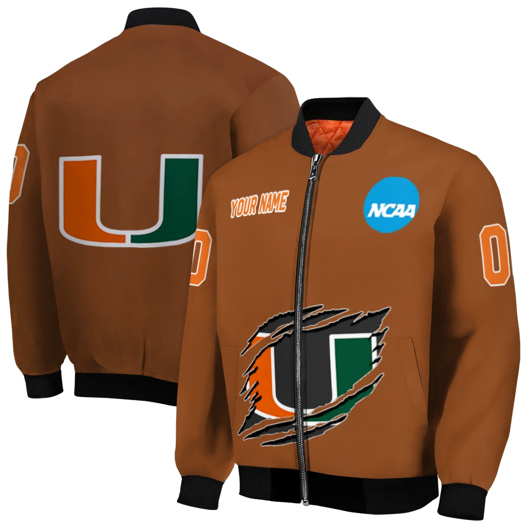 personalized miami hurricanes claw mark orange bomber jacket best selling personalized miami hurricanes claw mark orange bomber jacket best selling