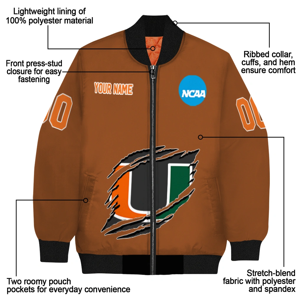 personalized miami hurricanes claw mark orange bomber jacket new arrival personalized miami hurricanes claw mark orange bomber jacket new arrival