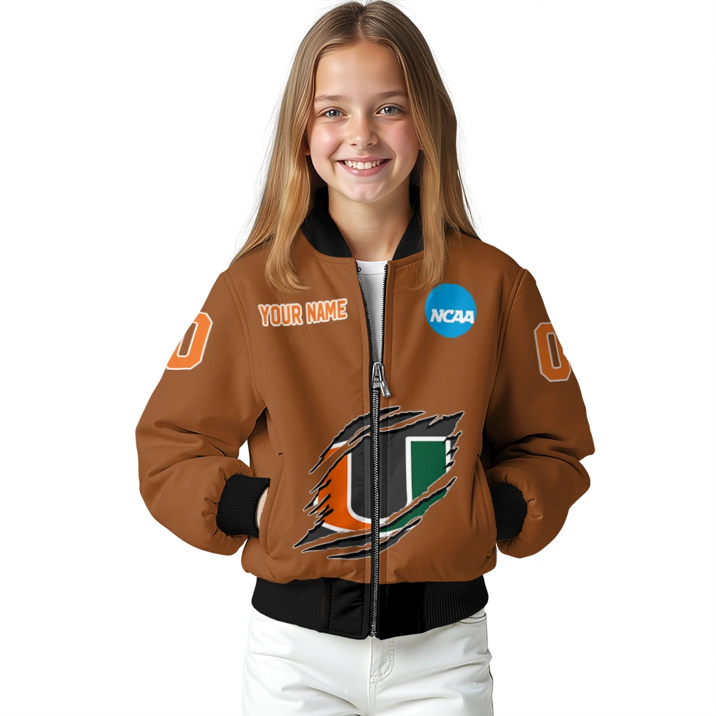 personalized miami hurricanes claw mark orange bomber jacket top rated personalized miami hurricanes claw mark orange bomber jacket top rated