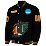 personalized miami hurricanes claw shred black varsity jacket best selling