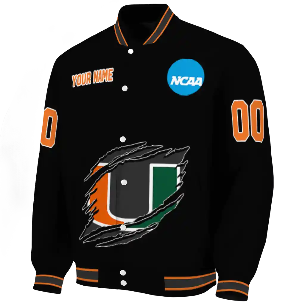 personalized miami hurricanes claw shred black varsity jacket best selling personalized miami hurricanes claw shred black varsity jacket best selling