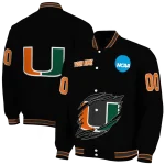 personalized miami hurricanes claw shred black varsity jacket best selling