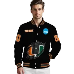 personalized miami hurricanes claw shred black varsity jacket best selling