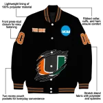 personalized miami hurricanes claw shred black varsity jacket best selling