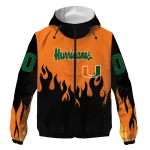 personalized miami hurricanes flame trim orange black windbreaker jacket best selling