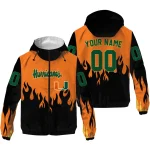 personalized miami hurricanes flame trim orange black windbreaker jacket best selling