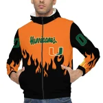 personalized miami hurricanes flame trim orange black windbreaker jacket best selling