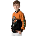 personalized miami hurricanes groot football orange black varsity jacket best selling
