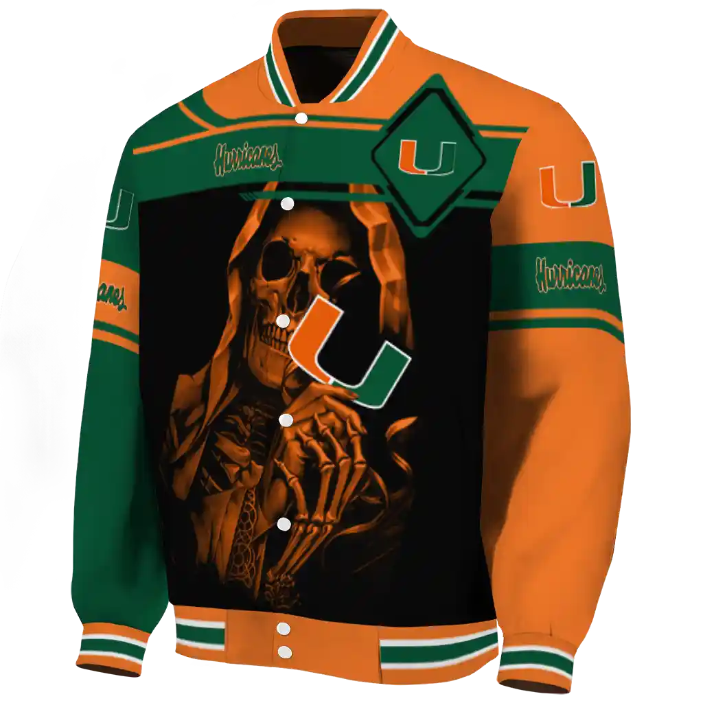 personalized miami hurricanes reaper hands orange black varsity jacket best selling personalized miami hurricanes reaper hands orange black varsity jacket best selling