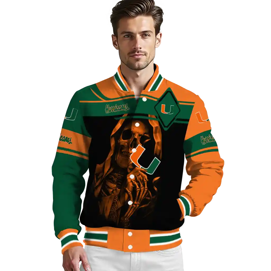 personalized miami hurricanes reaper hands orange black varsity jacket high quality personalized miami hurricanes reaper hands orange black varsity jacket high quality