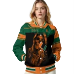 personalized miami hurricanes reaper hands orange black varsity jacket best selling