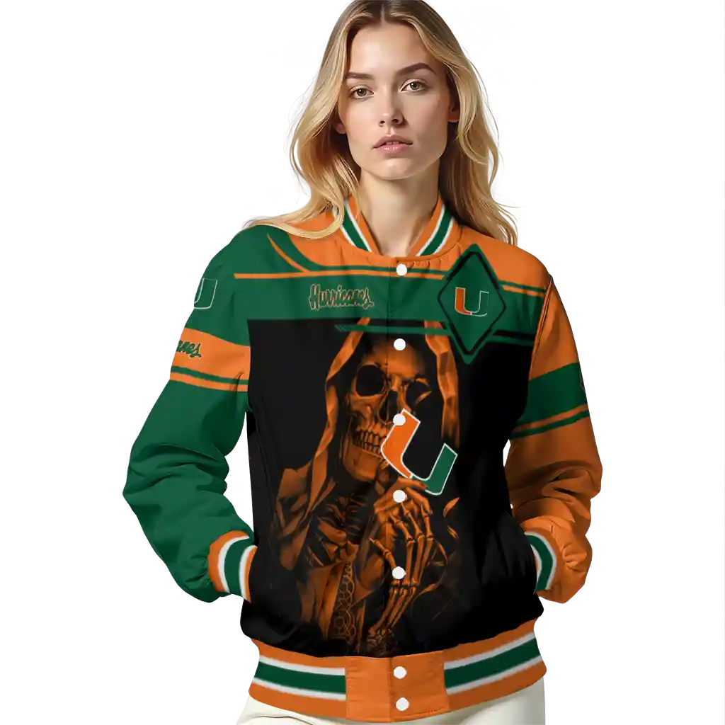 personalized miami hurricanes reaper hands orange black varsity jacket latest model personalized miami hurricanes reaper hands orange black varsity jacket latest model