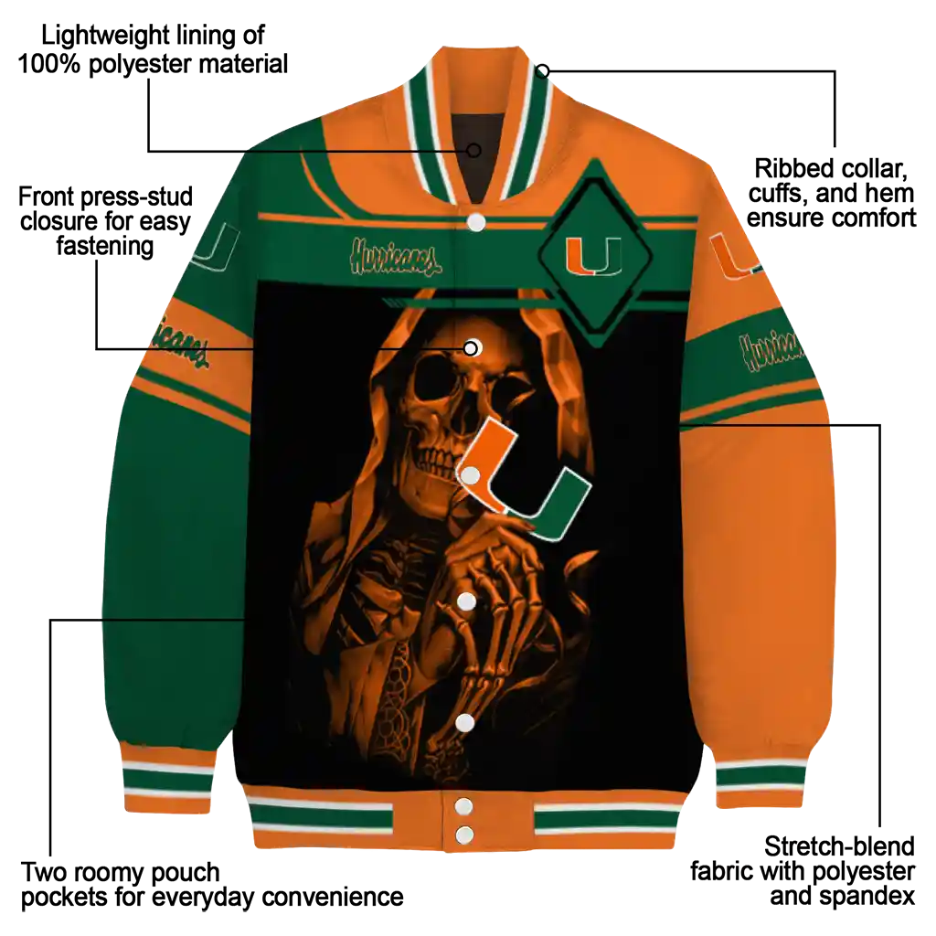 personalized miami hurricanes reaper hands orange black varsity jacket new arrival personalized miami hurricanes reaper hands orange black varsity jacket new arrival
