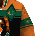 personalized miami hurricanes reaper hands orange black varsity jacket best selling