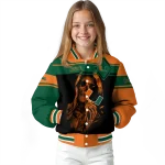 personalized miami hurricanes reaper hands orange black varsity jacket best selling