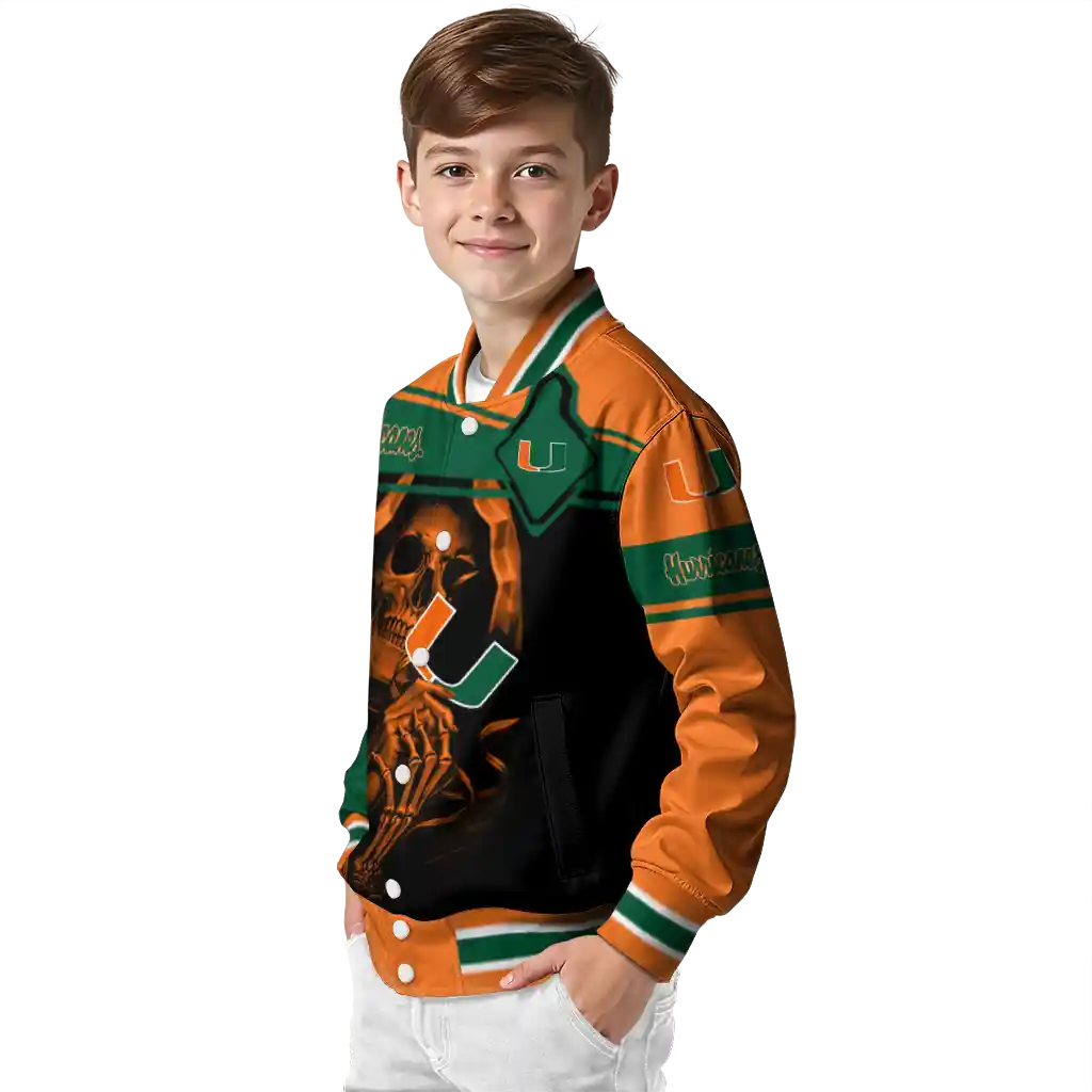 personalized miami hurricanes reaper hands orange black varsity jacket trendy personalized miami hurricanes reaper hands orange black varsity jacket trendy