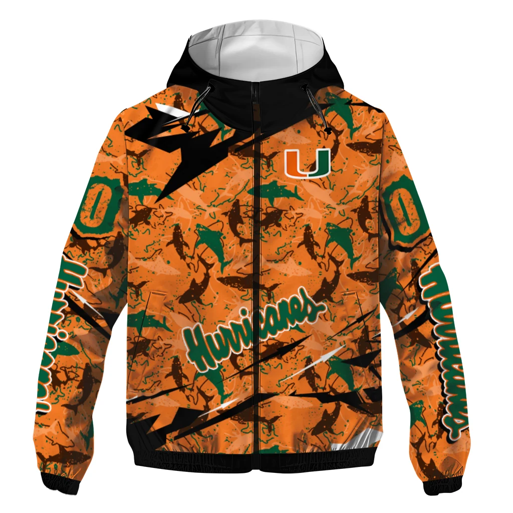 personalized miami hurricanes shark art orange windbreaker jacket best selling personalized miami hurricanes shark art orange windbreaker jacket best selling