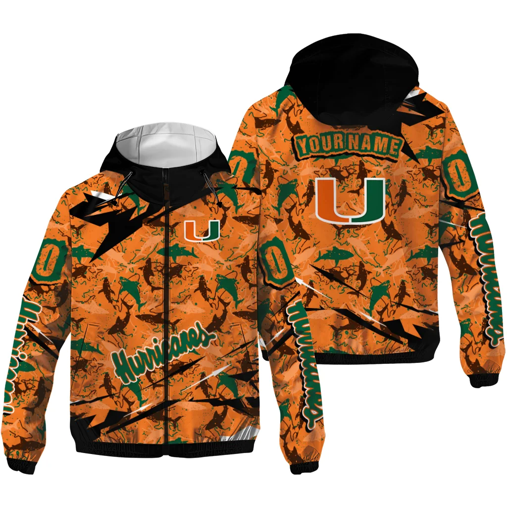 personalized miami hurricanes shark art orange windbreaker jacket high quality personalized miami hurricanes shark art orange windbreaker jacket high quality