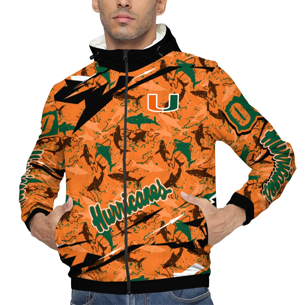 personalized miami hurricanes shark art orange windbreaker jacket top rated personalized miami hurricanes shark art orange windbreaker jacket top rated